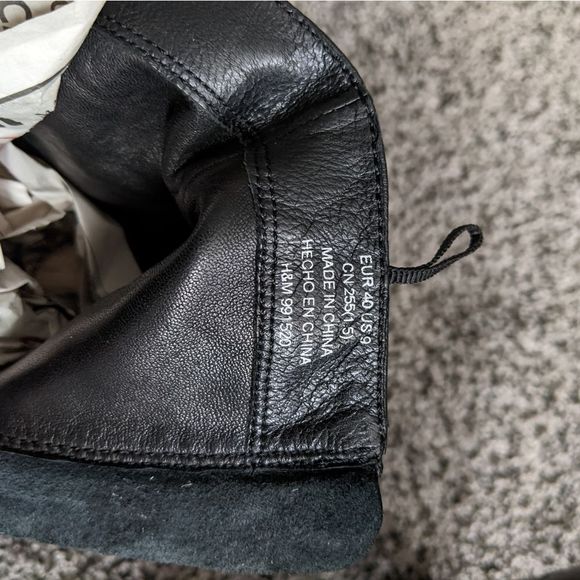 H&M Genuine Leather Black Ankle Zipper Platform Booties Size 9 - Picture 7 of 10